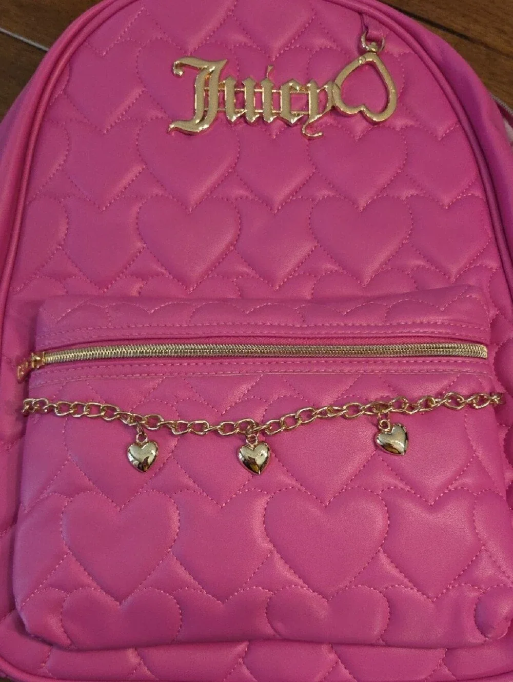 Juicy Couture Hot Pink Quilted Heart Kids Backpack with Gold Accents